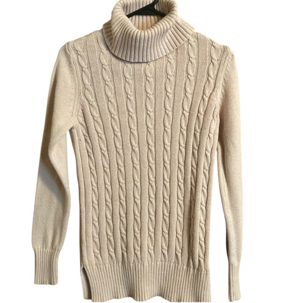 LOFT Turtleneck Cable Knit Sweater Light Pink Small